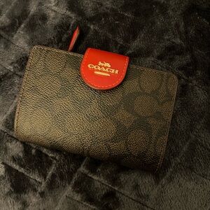 Coach Red Wallet with Gold Accents